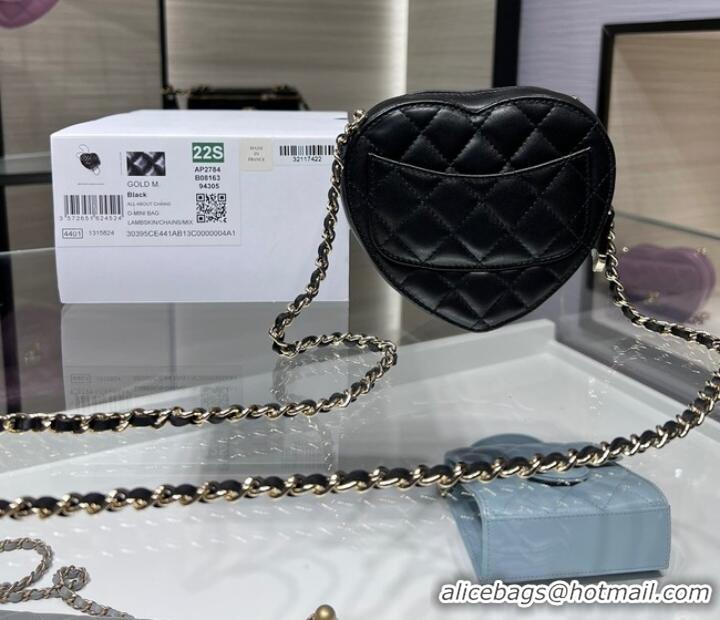 Buy Discount Chanel 2022S Love Heart mini Lambskin Crossbody Chain Bag AO2784 black