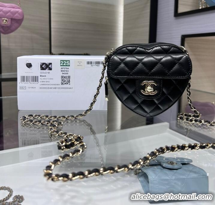 Buy Discount Chanel 2022S Love Heart mini Lambskin Crossbody Chain Bag AO2784 black