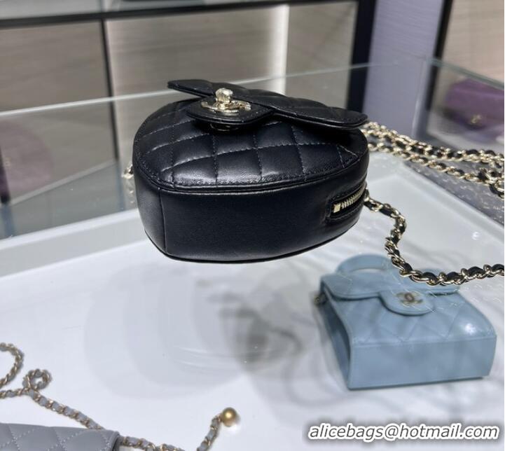 Buy Discount Chanel 2022S Love Heart mini Lambskin Crossbody Chain Bag AO2784 black