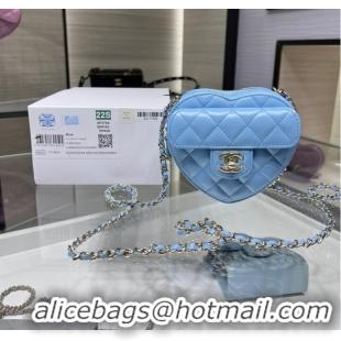 Top Grade Chanel 2022S Love Heart mini Lambskin Crossbody Chain Bag AO2784 blue