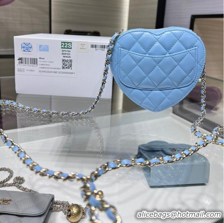 Top Grade Chanel 2022S Love Heart mini Lambskin Crossbody Chain Bag AO2784 blue