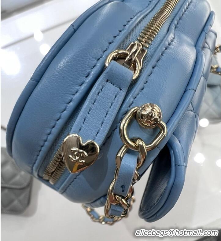 Top Grade Chanel 2022S Love Heart mini Lambskin Crossbody Chain Bag AO2784 blue