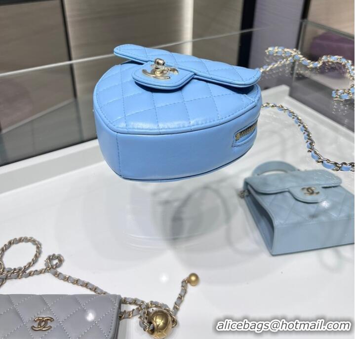 Top Grade Chanel 2022S Love Heart mini Lambskin Crossbody Chain Bag AO2784 blue