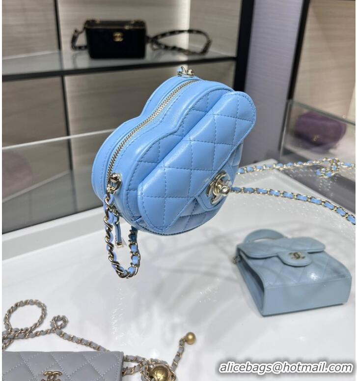 Top Grade Chanel 2022S Love Heart mini Lambskin Crossbody Chain Bag AO2784 blue