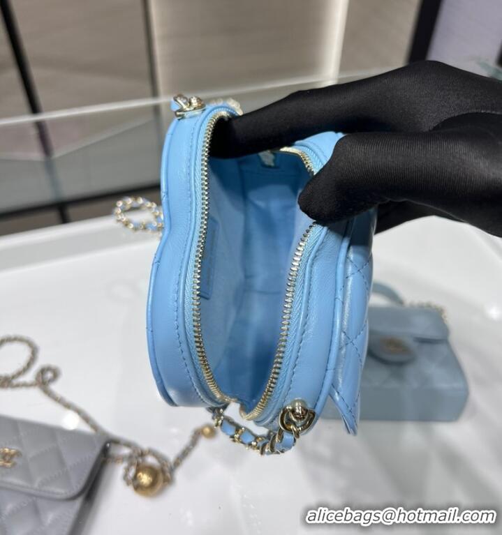 Top Grade Chanel 2022S Love Heart mini Lambskin Crossbody Chain Bag AO2784 blue