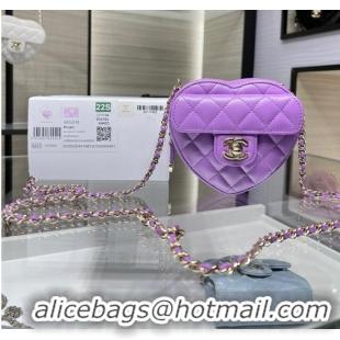 Reasonable Price Chanel 2022S Love Heart mini Lambskin Crossbody Chain Bag AO2784 Purple