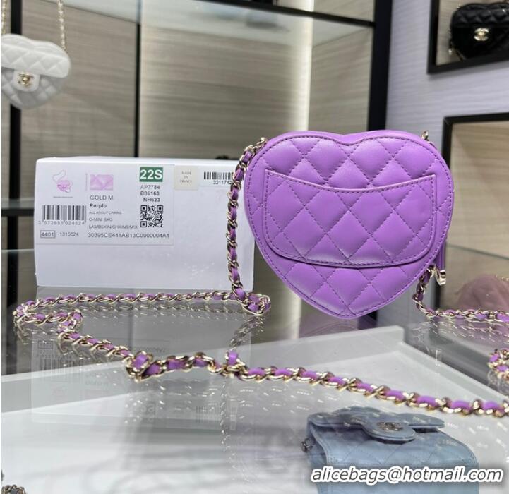 Reasonable Price Chanel 2022S Love Heart mini Lambskin Crossbody Chain Bag AO2784 Purple