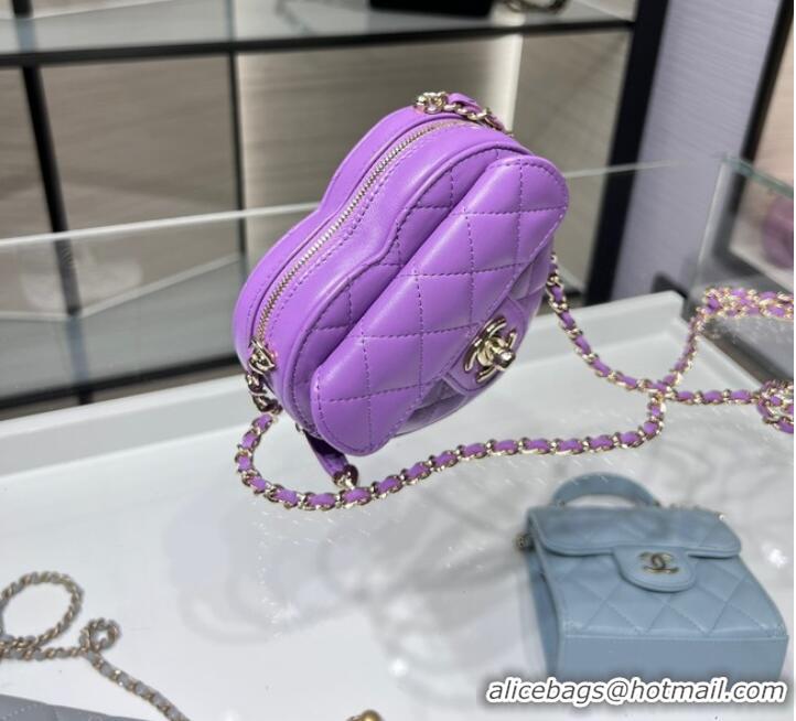 Reasonable Price Chanel 2022S Love Heart mini Lambskin Crossbody Chain Bag AO2784 Purple