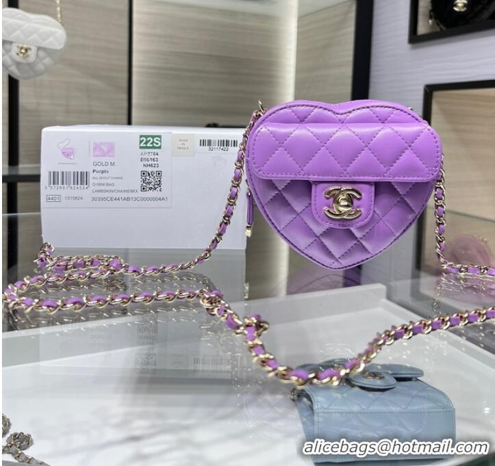 Reasonable Price Chanel 2022S Love Heart mini Lambskin Crossbody Chain Bag AO2784 Purple