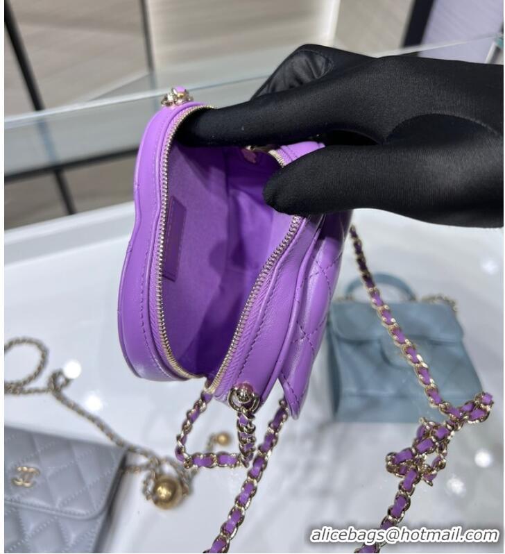 Reasonable Price Chanel 2022S Love Heart mini Lambskin Crossbody Chain Bag AO2784 Purple