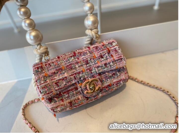 Particularly Recommended CHANEL Tweed Braided Sheepskin & Gold-Tone Metal AS0593 pink