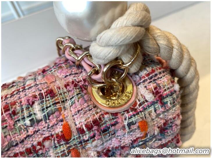 Buy Discount CHANEL Tweed Braided Sheepskin & Gold-Tone Metal AS0594 pink