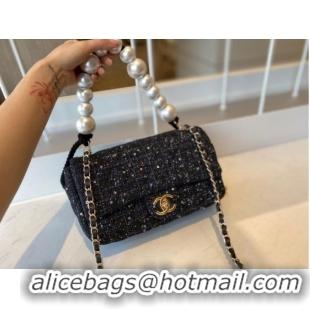 Super Quality CHANEL Tweed Braided Sheepskin & Gold-Tone Metal AS0594 black