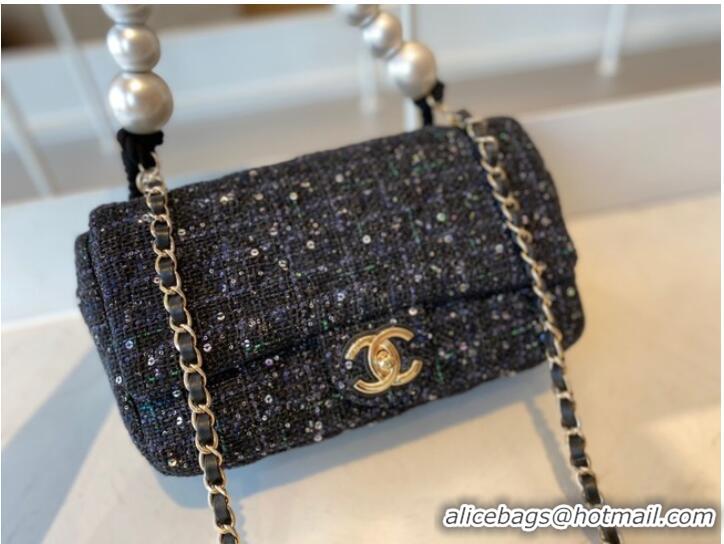 Super Quality CHANEL Tweed Braided Sheepskin & Gold-Tone Metal AS0594 black