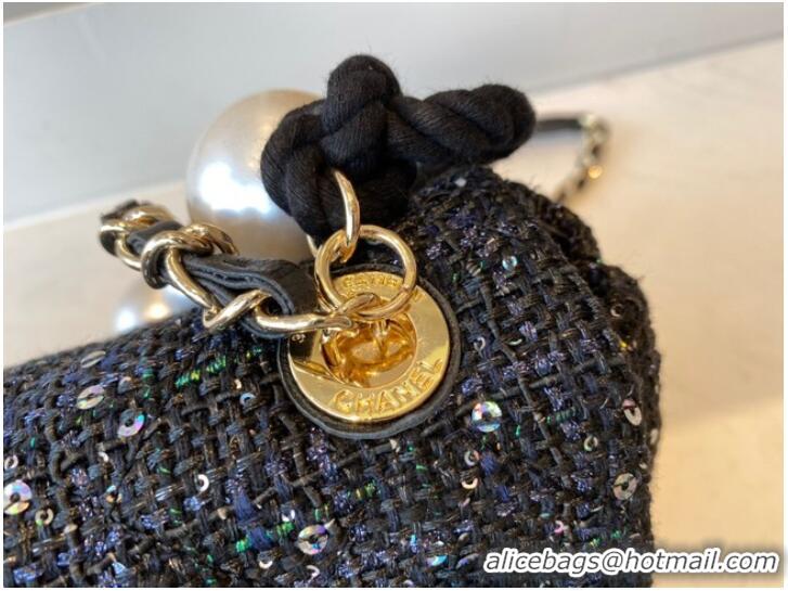 Super Quality CHANEL Tweed Braided Sheepskin & Gold-Tone Metal AS0594 black