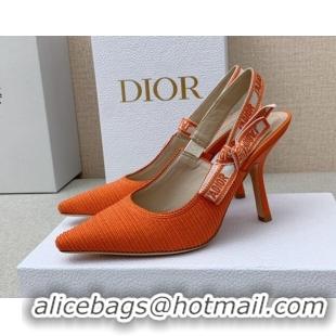 Perfect Dior J'Adior Slingback Pumps 9.5cm in Bright Orange Embroidered Cotton Ribbon 042220