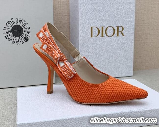 Perfect Dior J'Adior Slingback Pumps 9.5cm in Bright Orange Embroidered Cotton Ribbon 042220