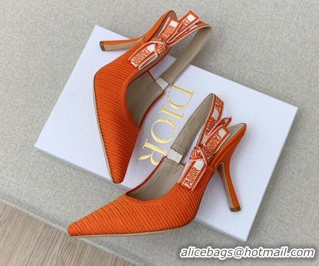 Perfect Dior J'Adior Slingback Pumps 9.5cm in Bright Orange Embroidered Cotton Ribbon 042220