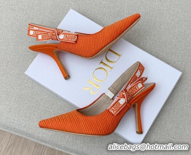 Perfect Dior J'Adior Slingback Pumps 9.5cm in Bright Orange Embroidered Cotton Ribbon 042220