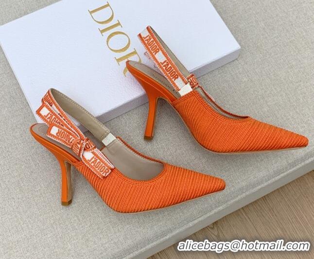 Perfect Dior J'Adior Slingback Pumps 9.5cm in Bright Orange Embroidered Cotton Ribbon 042220