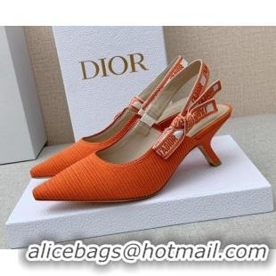 Stylish Dior J'Adior Slingback Pumps 6.5cm in Bright Orange Embroidered Cotton Ribbon 042221