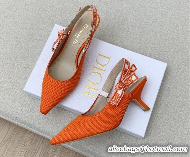 Stylish Dior J'Adior Slingback Pumps 6.5cm in Bright Orange Embroidered Cotton Ribbon 042221