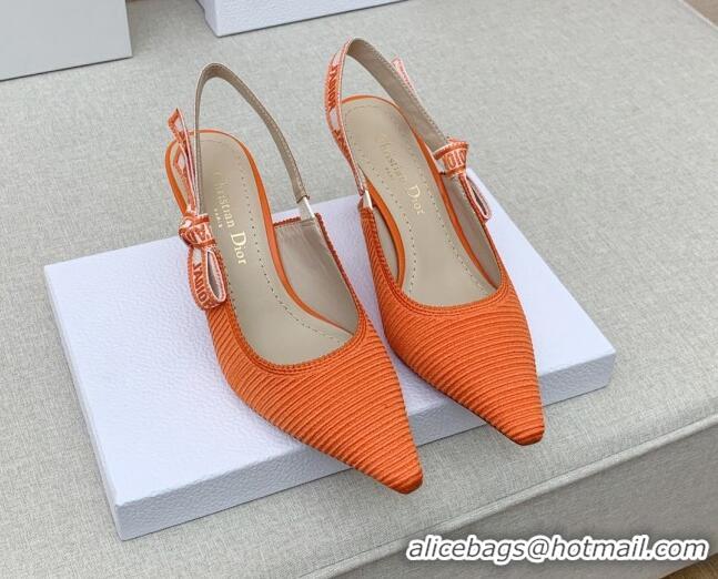 Stylish Dior J'Adior Slingback Pumps 6.5cm in Bright Orange Embroidered Cotton Ribbon 042221