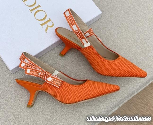 Stylish Dior J'Adior Slingback Pumps 6.5cm in Bright Orange Embroidered Cotton Ribbon 042221