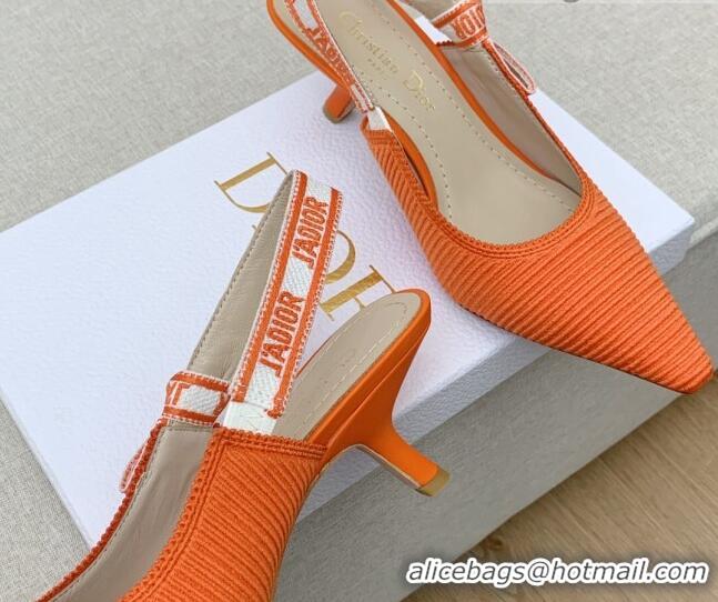 Stylish Dior J'Adior Slingback Pumps 6.5cm in Bright Orange Embroidered Cotton Ribbon 042221