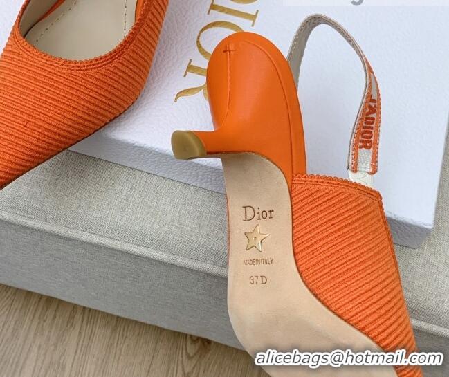 Stylish Dior J'Adior Slingback Pumps 6.5cm in Bright Orange Embroidered Cotton Ribbon 042221