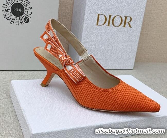 Stylish Dior J'Adior Slingback Pumps 6.5cm in Bright Orange Embroidered Cotton Ribbon 042221