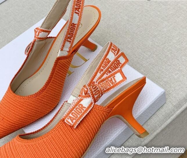 Stylish Dior J'Adior Slingback Pumps 6.5cm in Bright Orange Embroidered Cotton Ribbon 042221