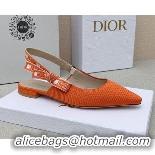 Chic Dior J'Adior Slingback Ballerinas Flat in Bright Orange Embroidered Cotton Ribbon 042222