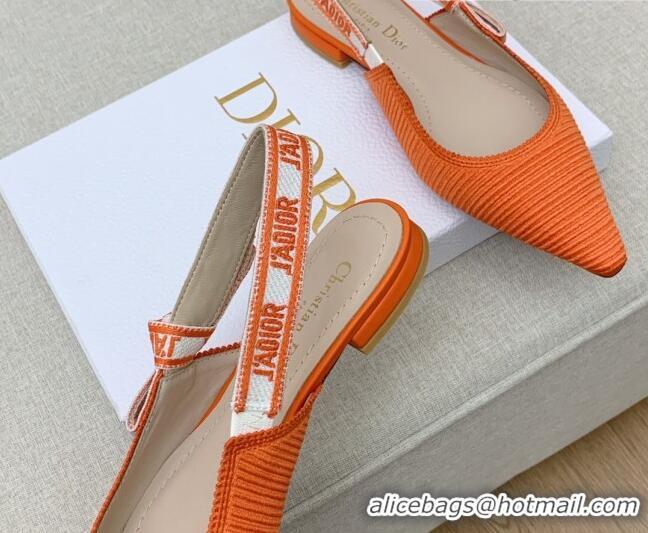 Chic Dior J'Adior Slingback Ballerinas Flat in Bright Orange Embroidered Cotton Ribbon 042222