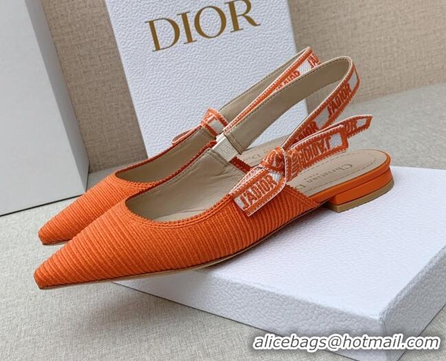 Chic Dior J'Adior Slingback Ballerinas Flat in Bright Orange Embroidered Cotton Ribbon 042222