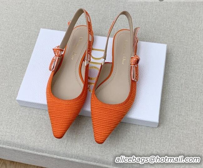 Chic Dior J'Adior Slingback Ballerinas Flat in Bright Orange Embroidered Cotton Ribbon 042222