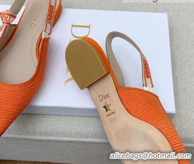 Chic Dior J'Adior Slingback Ballerinas Flat in Bright Orange Embroidered Cotton Ribbon 042222