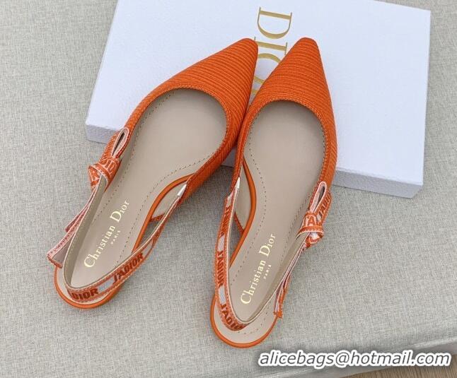 Chic Dior J'Adior Slingback Ballerinas Flat in Bright Orange Embroidered Cotton Ribbon 042222