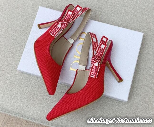 Unique Style Dior J'Adior Slingback Pumps 9.5cm in Red Embroidered Cotton Ribbon 042223