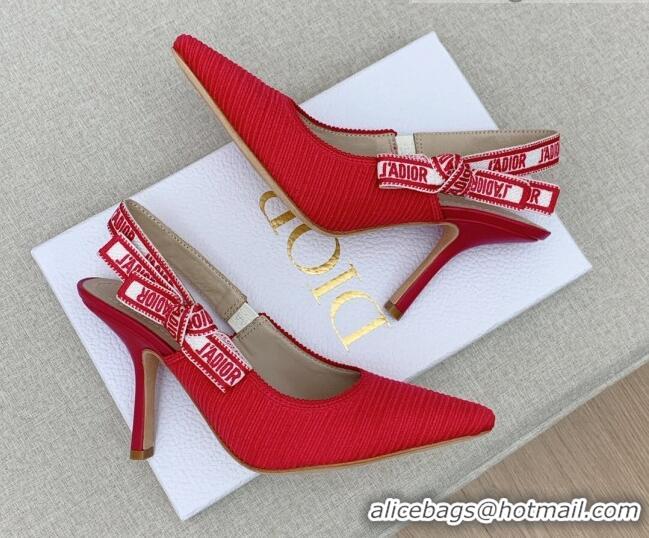 Unique Style Dior J'Adior Slingback Pumps 9.5cm in Red Embroidered Cotton Ribbon 042223