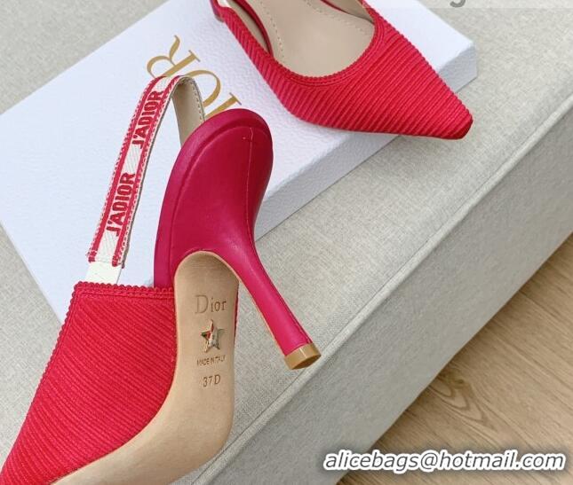 Unique Style Dior J'Adior Slingback Pumps 9.5cm in Red Embroidered Cotton Ribbon 042223