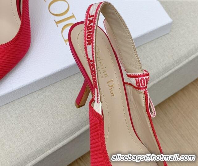 Unique Style Dior J'Adior Slingback Pumps 9.5cm in Red Embroidered Cotton Ribbon 042223