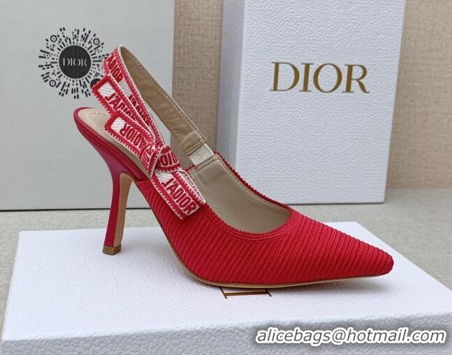 Unique Style Dior J'Adior Slingback Pumps 9.5cm in Red Embroidered Cotton Ribbon 042223