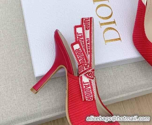 Unique Style Dior J'Adior Slingback Pumps 9.5cm in Red Embroidered Cotton Ribbon 042223