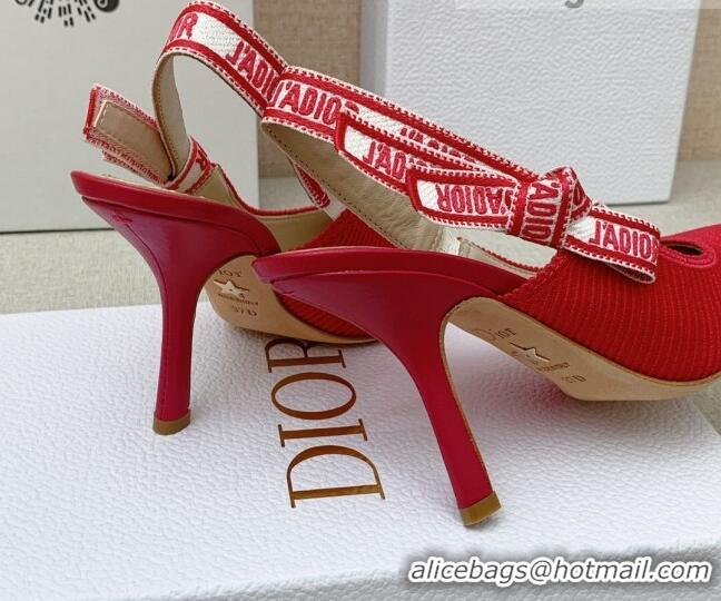 Unique Style Dior J'Adior Slingback Pumps 9.5cm in Red Embroidered Cotton Ribbon 042223