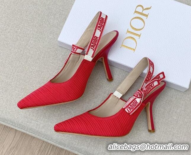 Unique Style Dior J'Adior Slingback Pumps 9.5cm in Red Embroidered Cotton Ribbon 042223