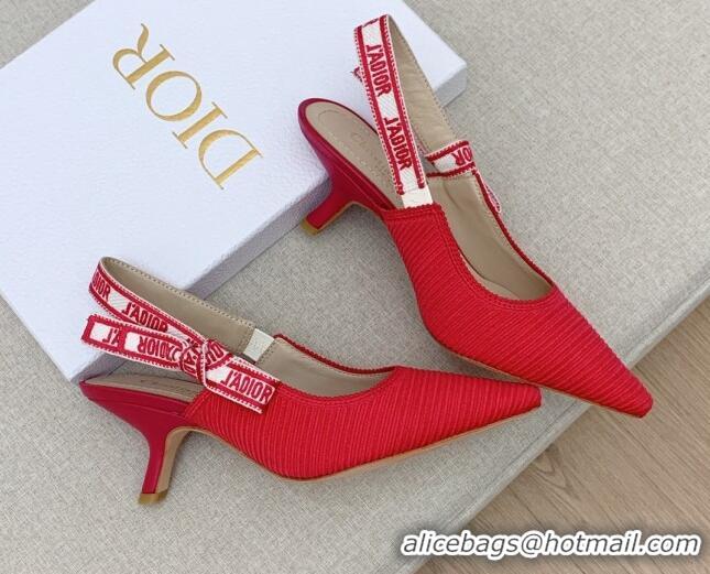 Low Price Dior J'Adior Slingback Pumps 6.5cm in Red Embroidered Cotton Ribbon 042224