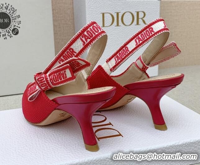 Low Price Dior J'Adior Slingback Pumps 6.5cm in Red Embroidered Cotton Ribbon 042224