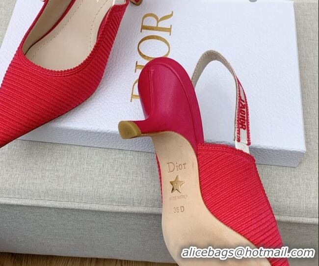 Low Price Dior J'Adior Slingback Pumps 6.5cm in Red Embroidered Cotton Ribbon 042224