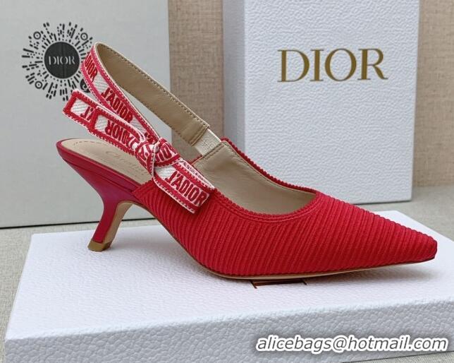 Low Price Dior J'Adior Slingback Pumps 6.5cm in Red Embroidered Cotton Ribbon 042224